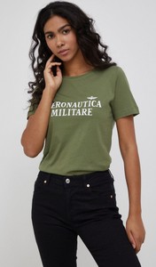 Zielony t-shirt Aeronautica Militare w militarnym stylu z krótkim rękawem