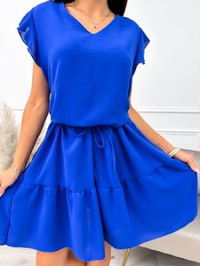Niebieska sukienka ModnaKiecka.pl z krótkim rękawem w stylu casual mini