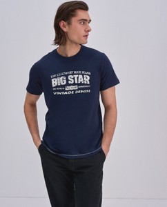 Granatowy t-shirt Big Star z nadrukiem w młodzieżowym stylu z krótkim rękawem