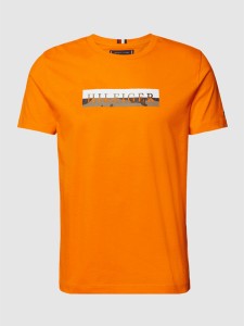Pomarańczowy t-shirt Tommy Hilfiger z nadrukiem z krótkim rękawem
