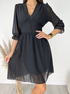 Czarna sukienka ModnaKiecka.pl z szyfonu z długim rękawem w stylu casual