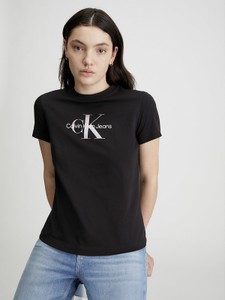 Czarny t-shirt Calvin Klein z okrągłym dekoltem z bawełny