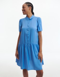Niebieska sukienka Reserved mini z kołnierzykiem z krótkim rękawem