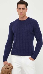 Granatowy sweter POLO RALPH LAUREN z kaszmiru z okrągłym dekoltem w stylu casual