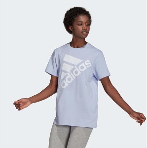 Niebieski t-shirt Adidas z okrągłym dekoltem z krótkim rękawem w sportowym stylu