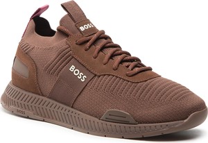 Brązowe buty sportowe Hugo Boss sznurowane w sportowym stylu