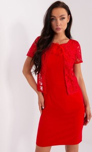 Czerwona sukienka Lakerta ołówkowa z krótkim rękawem