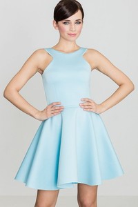 Niebieska sukienka LENITIF rozkloszowana bez rękawów z okrągłym dekoltem