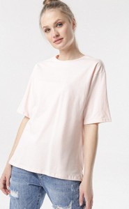 Różowa bluzka born2be z krótkim rękawem z okrągłym dekoltem w stylu casual