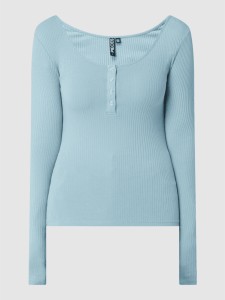Niebieska bluzka Pieces w stylu casual z bawełny z okrągłym dekoltem