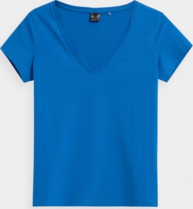 Niebieski t-shirt 4F z dekoltem w kształcie litery v
