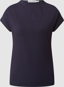 Granatowa bluzka Peek&Cloppenburg z krótkim rękawem w stylu casual z okrągłym dekoltem