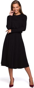 Czarna sukienka Style z długim rękawem z okrągłym dekoltem