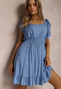 Niebieska sukienka Renee mini z okrągłym dekoltem z krótkim rękawem