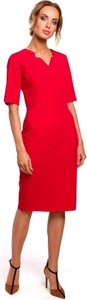 Czerwona sukienka MOE z krótkim rękawem ołówkowa z dekoltem w kształcie litery v