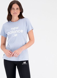 Niebieski t-shirt New Balance z bawełny w stylu klasycznym z krótkim rękawem