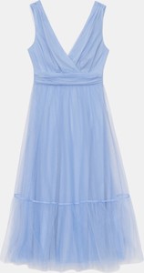 Niebieska sukienka Mohito z dekoltem w kształcie litery v midi z długim rękawem