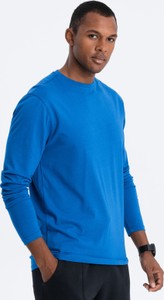 Niebieska koszulka z długim rękawem Ombre w stylu klasycznym z bawełny z długim rękawem