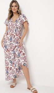 Sukienka born2be maxi z dekoltem w kształcie litery v z krótkim rękawem