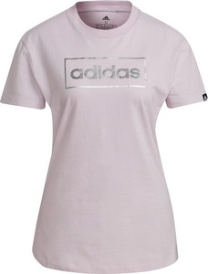 Różowy t-shirt Adidas z krótkim rękawem z okrągłym dekoltem z bawełny