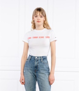 Bluzka Tommy Jeans w młodzieżowym stylu z okrągłym dekoltem