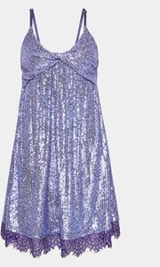 Fioletowa sukienka PLEASE na ramiączkach z dekoltem w kształcie litery v trapezowa
