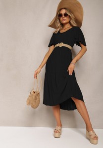 Czarna sukienka Renee midi z krótkim rękawem