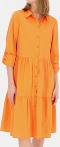 Pomarańczowa sukienka POTIS & VERSO z długim rękawem oversize z bawełny
