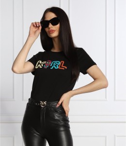 Czarny t-shirt Karl Lagerfeld z okrągłym dekoltem