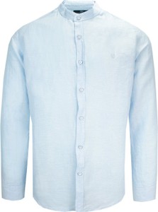 Niebieska koszula Vip Stendo w stylu casual ze stójką z lnu