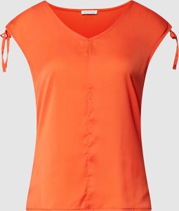 Pomarańczowa bluzka Tom Tailor z krótkim rękawem z dekoltem w kształcie litery v w stylu casual