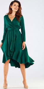 Zielona sukienka Awama asymetryczna z długim rękawem