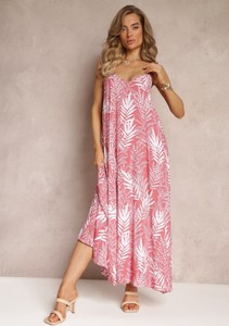 Różowa sukienka Renee z dekoltem w kształcie litery v w stylu boho z tkaniny