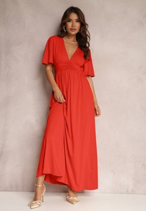 Czerwona sukienka Renee z dekoltem w kształcie litery v z krótkim rękawem maxi