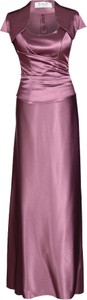 Różowa sukienka Fokus maxi rozkloszowana z krótkim rękawem
