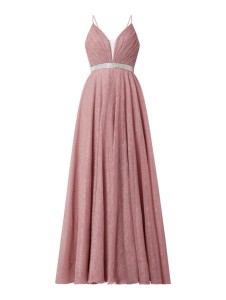 Różowa sukienka Luxuar Fashion rozkloszowana z dekoltem w kształcie litery v maxi