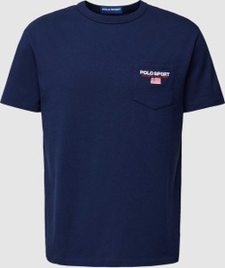 Granatowy t-shirt Polo Sport z bawełny w stylu casual