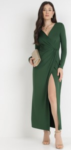 Zielona sukienka born2be maxi z długim rękawem