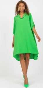 Zielona sukienka ITALY MODA asymetryczna z długim rękawem z dekoltem w kształcie litery v