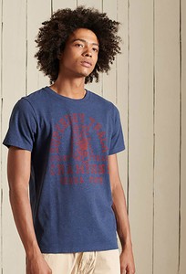 Niebieski t-shirt Superdry z krótkim rękawem w młodzieżowym stylu z nadrukiem