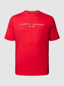 Czerwony t-shirt Tommy Hilfiger w młodzieżowym stylu z krótkim rękawem z bawełny