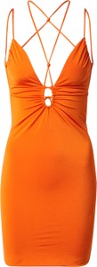 Pomarańczowa sukienka Leger By Lena Gercke na ramiączkach z dekoltem w kształcie litery v