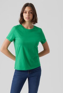 Zielona bluzka Vero Moda z okrągłym dekoltem w stylu casual