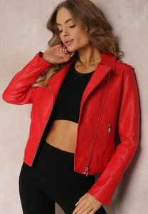Czerwona kurtka Renee ze skóry ekologicznej w stylu casual przejściowa
