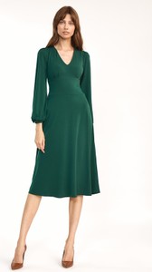 Zielona sukienka Nife z długim rękawem midi z dekoltem w kształcie litery v