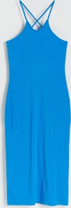 Niebieska sukienka Reserved dopasowana mini z dekoltem w kształcie litery v