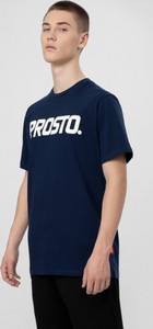 Granatowy t-shirt Prosto. w młodzieżowym stylu z bawełny z nadrukiem