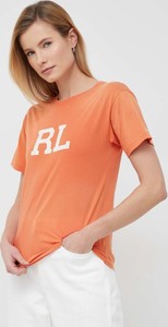 Pomarańczowa bluzka POLO RALPH LAUREN z krótkim rękawem w młodzieżowym stylu z okrągłym dekoltem