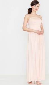 Różowa sukienka LENITIF z okrągłym dekoltem bez rękawów maxi