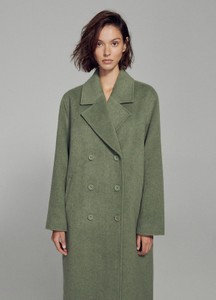 Zielony płaszcz Reserved bez kaptura długi z wełny
